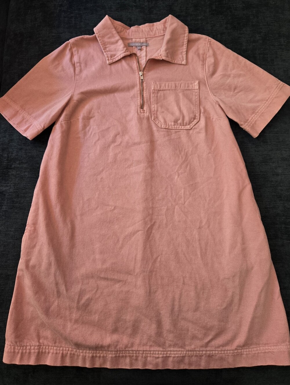 Oliver Bonas Washed Pink Denim Half Zip Mini Dress